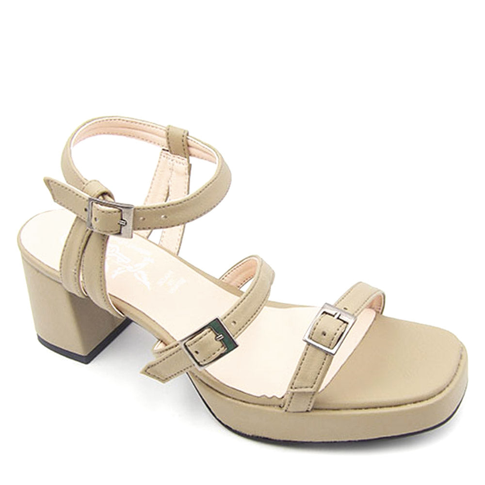 Sandale à talon haut beige en cuir de cactus 2068
