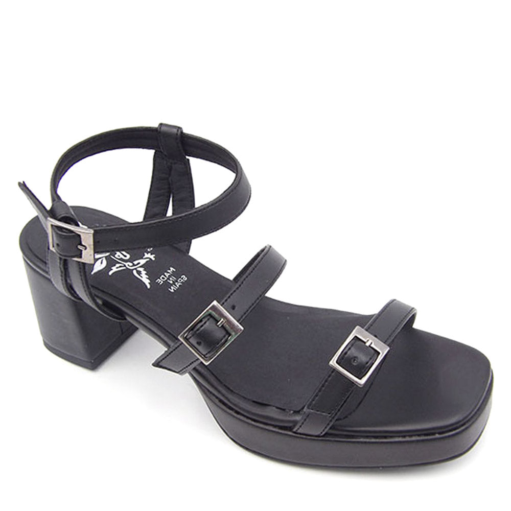 Sandale à talon haut noire en cuir de cactus 2068