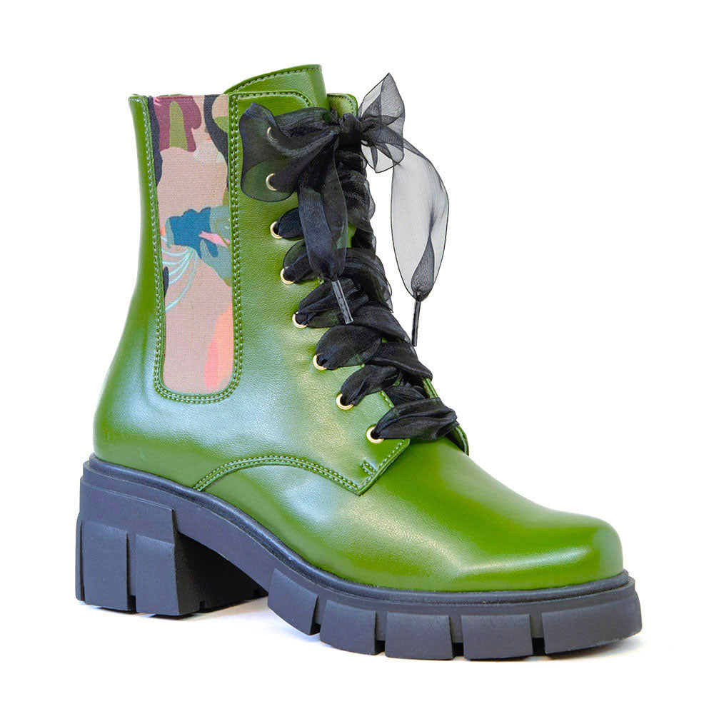 Green leather boots womens online