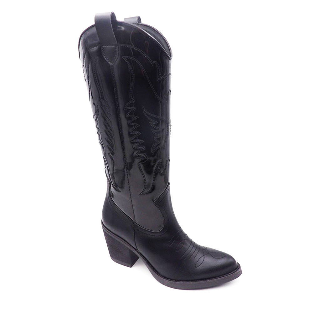Black patent cowboy boot in cactus leather 1952