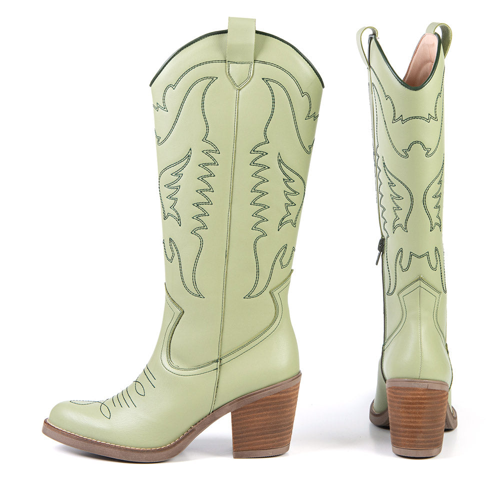 GEORGIA Botte de cowboy Menthe en cuir de cactus