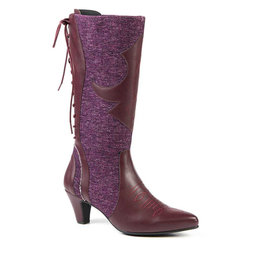 Purple high boot in recycled textile 2181
