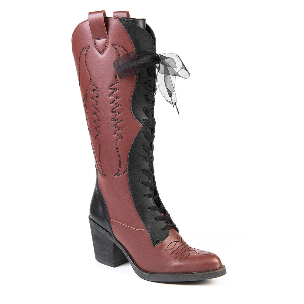 Burgundy laced cowboy boot in cactus leather 2184