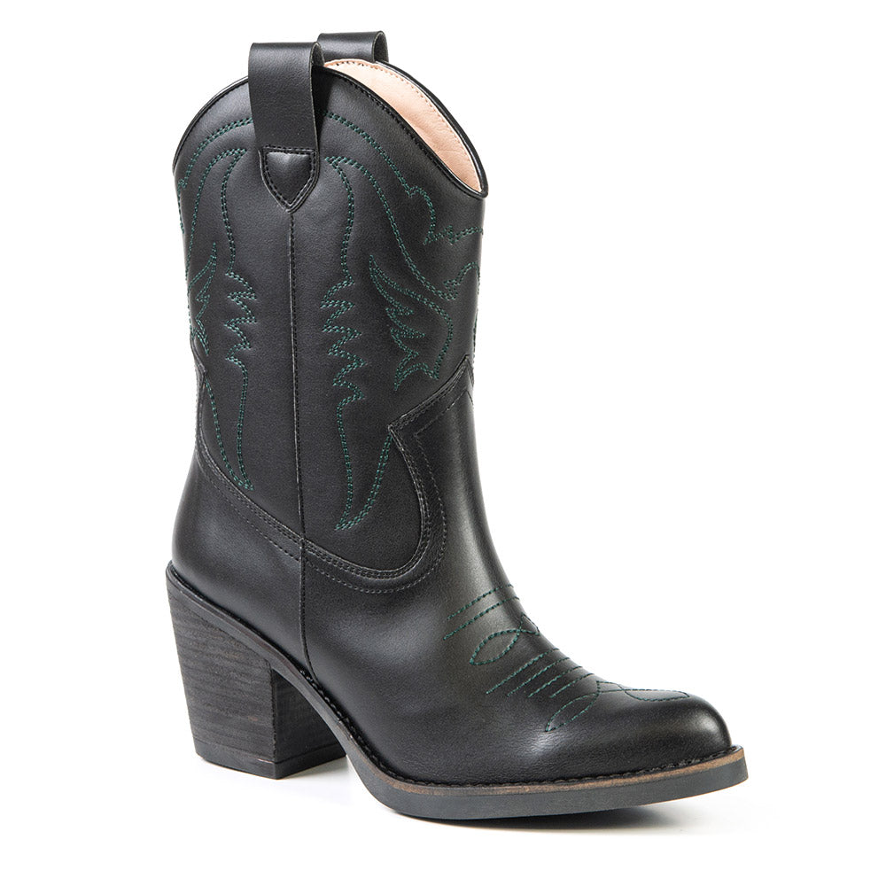 Black short cowboy boot in cactus leather 2186