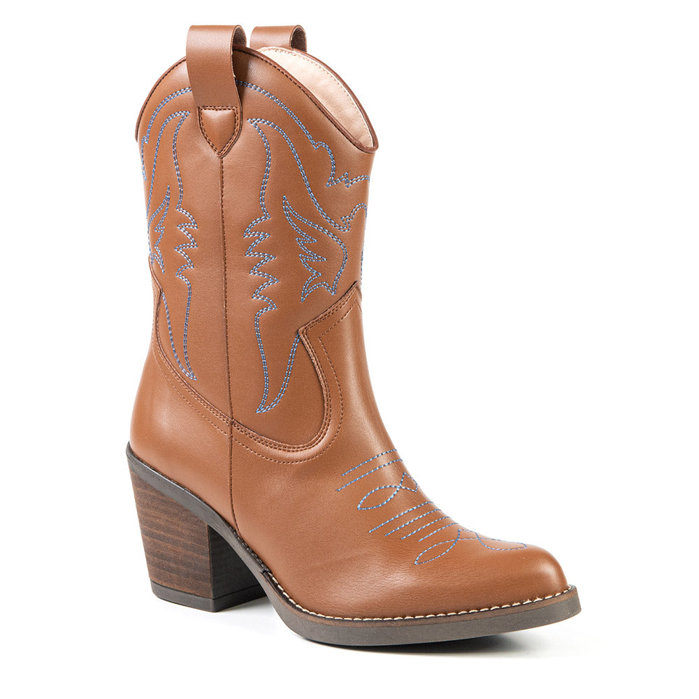 Tan short cowboy boot in cactus leather 2186