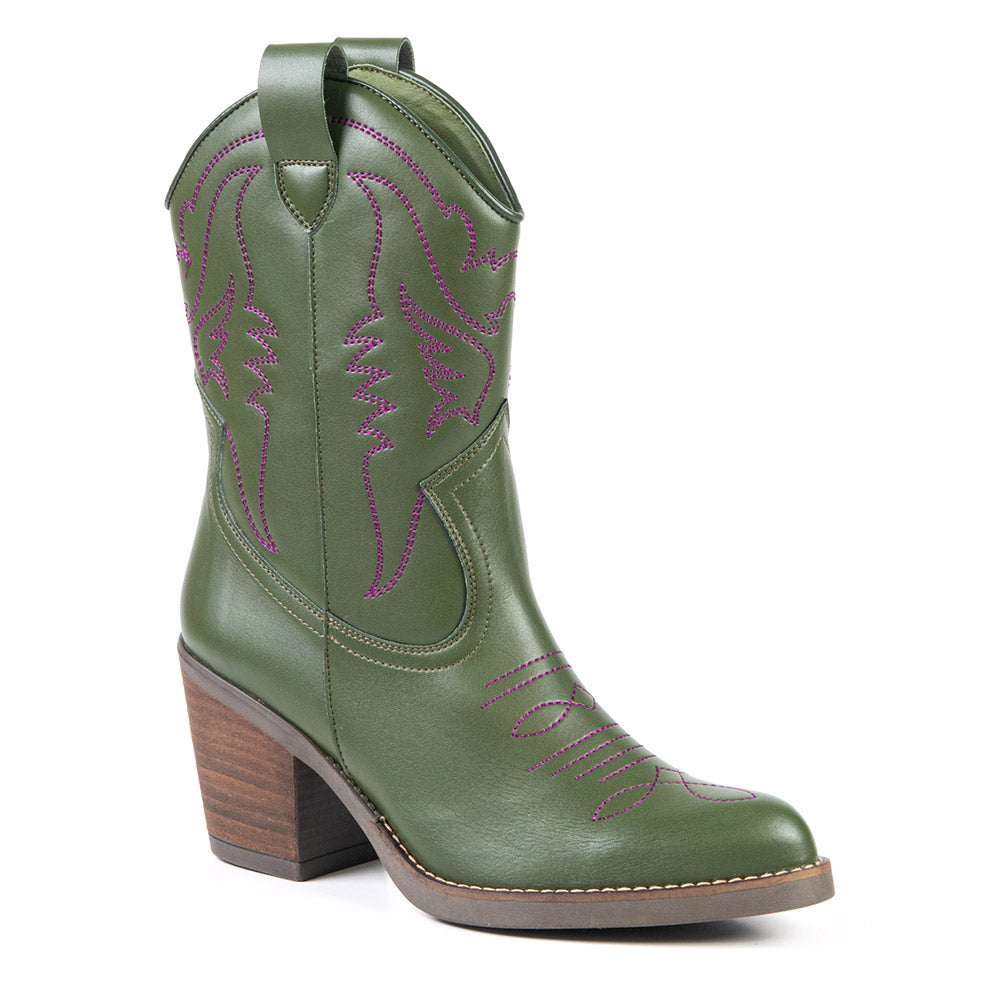 Green short cowboy boot in cactus 2186