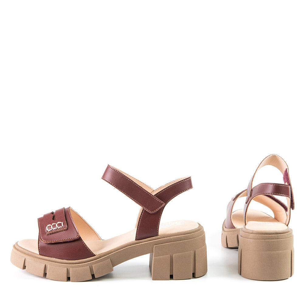 BEVERLY Sandale bourgogne en cuir de cactus