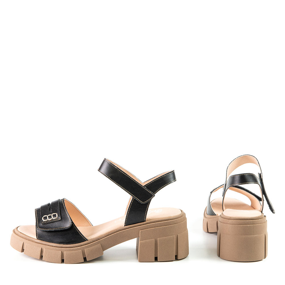 BEVERLY Sandale noire en cuir de cactus