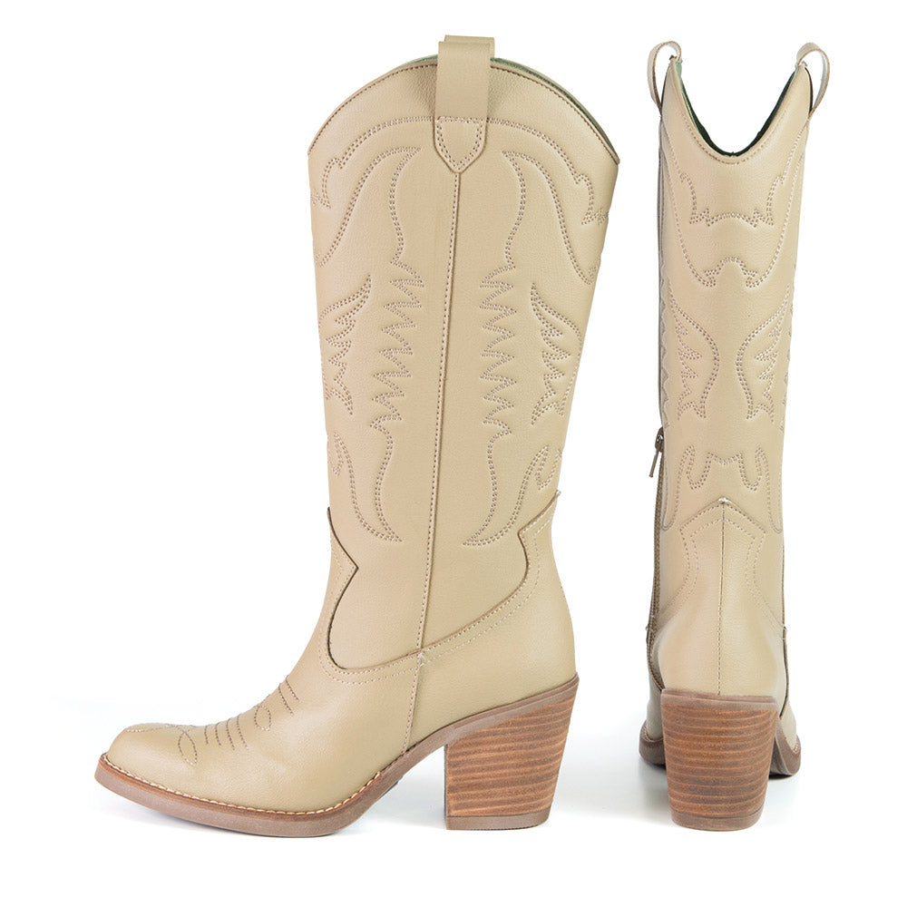 GEORGIA Botte de cowboy Beige en cuir de cactus