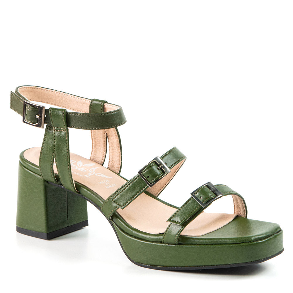 Sandale à talon haut verte en cuir de cactus 2068
