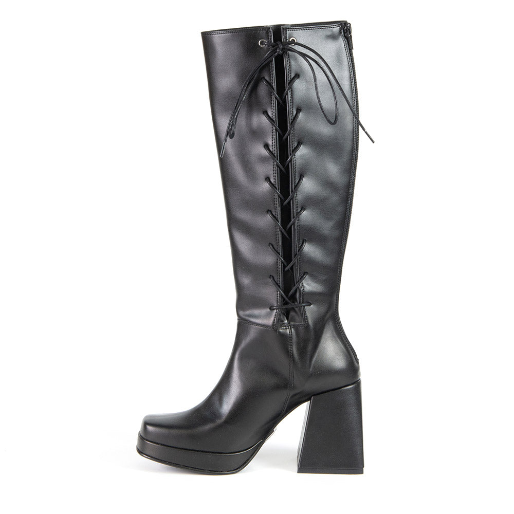KIM Botte haute Noir en cuir de cactus