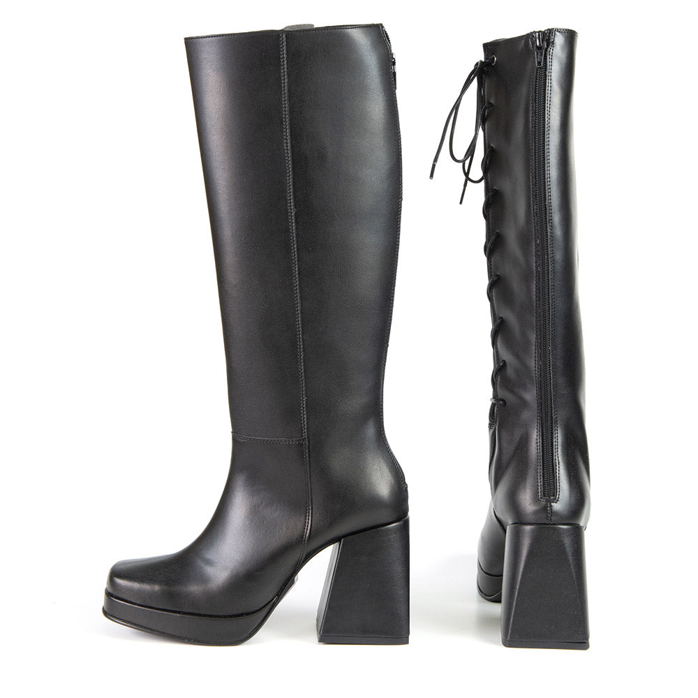 KIM Botte haute Noir en cuir de cactus