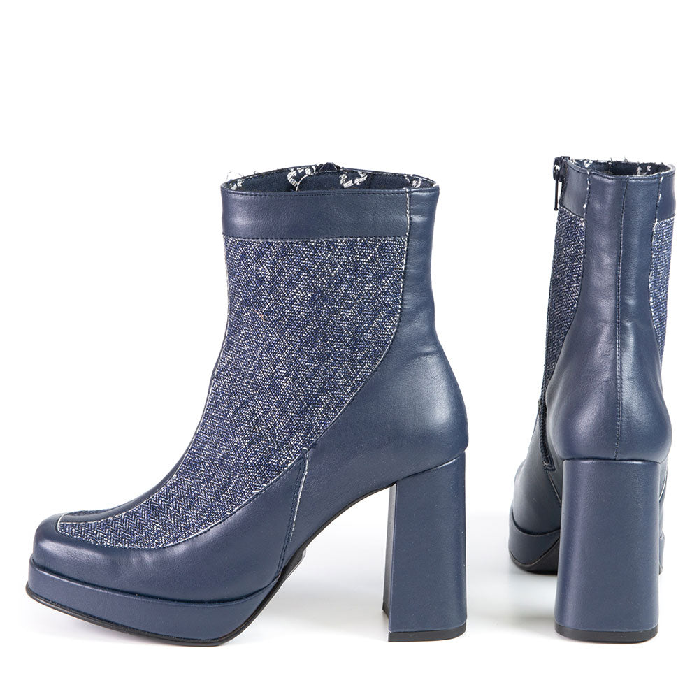 MAGALIE Bottillon talon haut Bleu en matériel recyclé