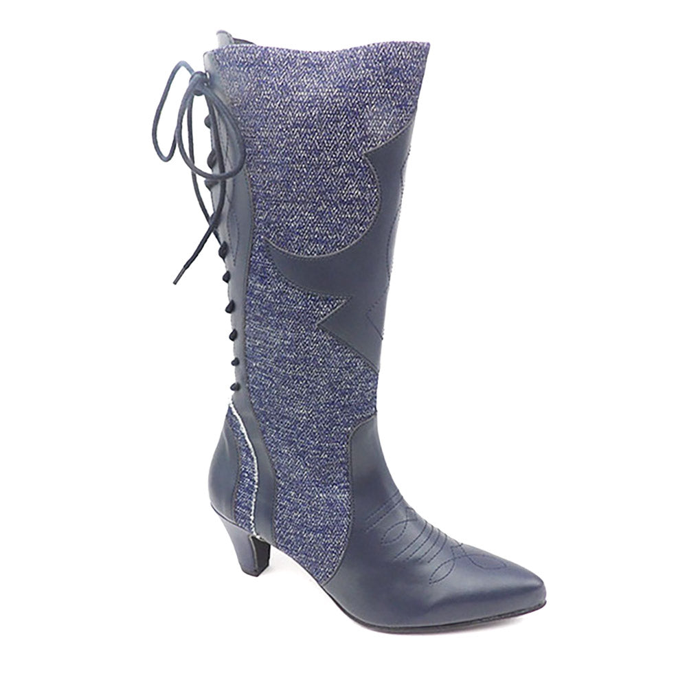 Blue high boot in recycled textile 2181