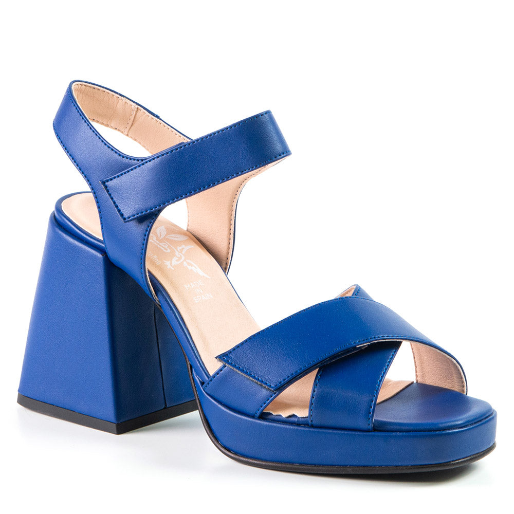 Sandale à talon haut bleue en cuir de cactus 2066