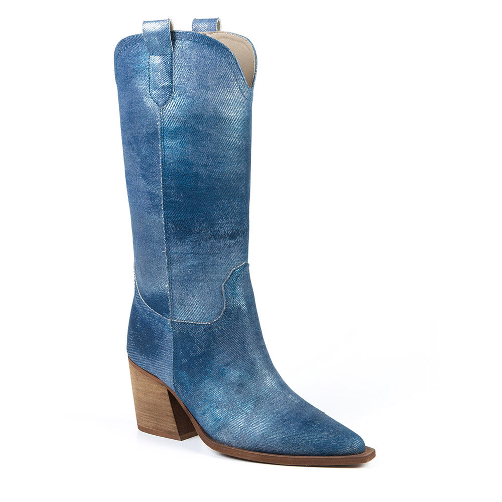 Blue cowboy boot in recycled textile 13310