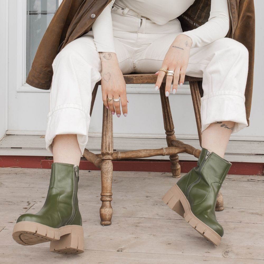 CHELSEA Bottillon Vert en cuir de cactus