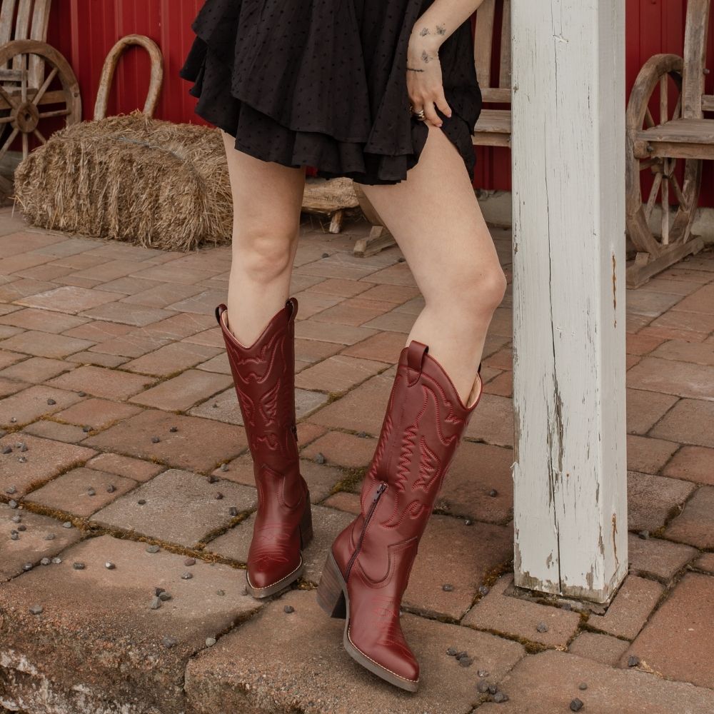 GEORGIA Botte de cowboy Bourgogne en cuir de cactus