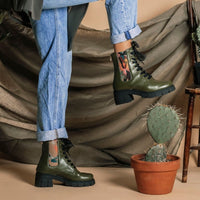 ARTEMIS Green Cactus Leather Boots