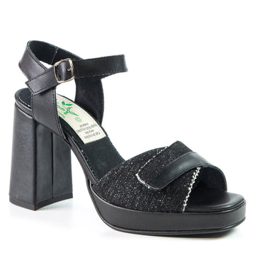 Black sandal in recycled textile 2053